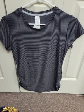 New Balance Striped Black and Gray Women's Top. Ruching On Side. Never Worn.